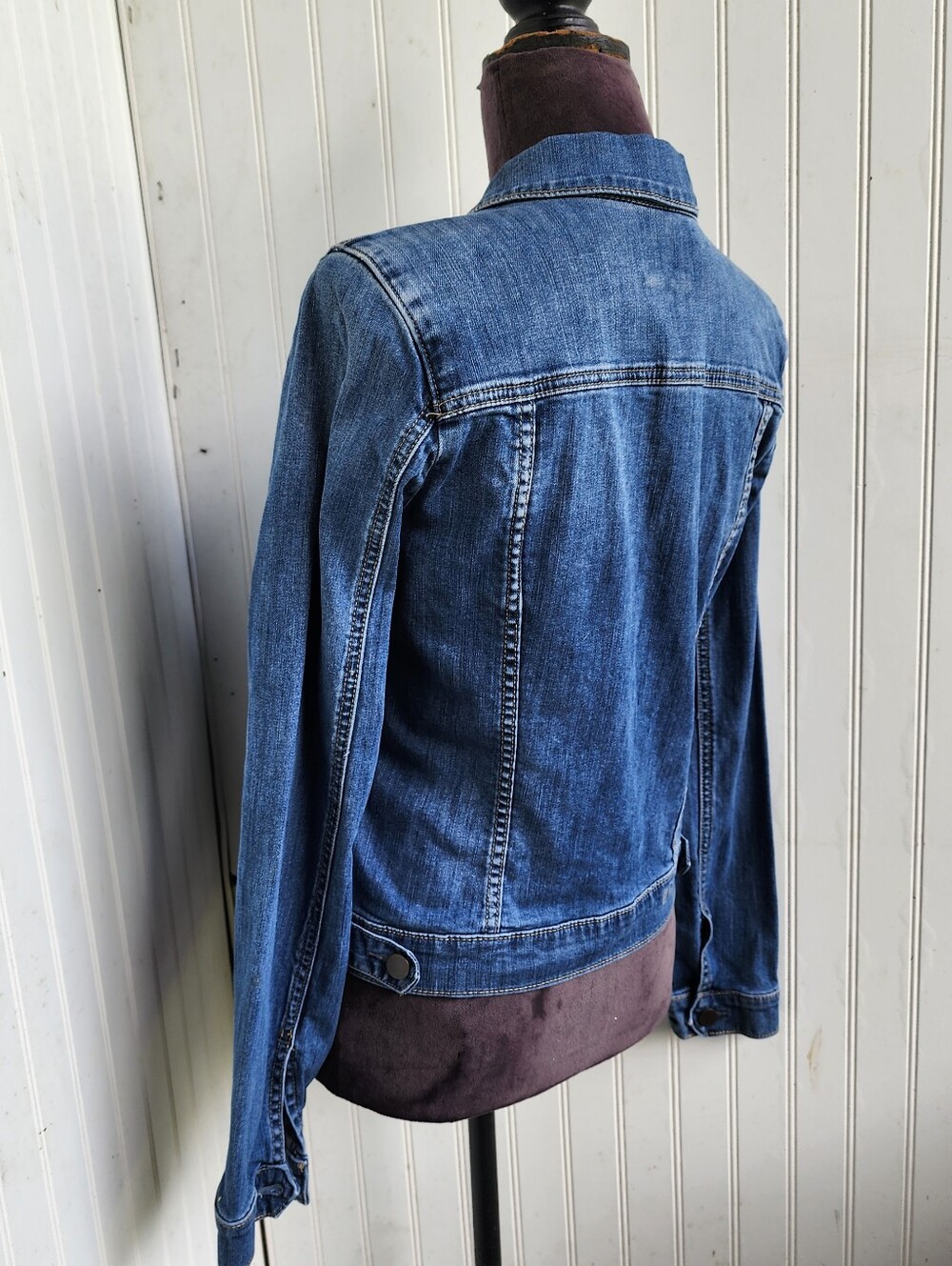 Kut From The Kloth Blue Stretch Fitted Crop Denim Jacket Faithfully Sz M - Picture 6 of 15